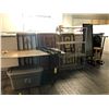 Image 1 : Large group of misc - includes large metal table / 4-tier uline shelf / mirror / folding table etc