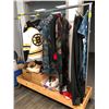 Image 2 : Large group of misc - includes Dayton boots / Boston Bruins jersey Japanese kimono / clothing racks 