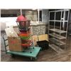 Image 1 : Large group of misc - includes 6-tier Uline shelf / rolling shelf / tote bins / folding tables etc
