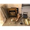 Image 1 : Group of fireplace accessories - includes brass log holder/fireplace tools set/fireplace mantel/etc.