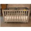 Image 1 : Modern grey baby crib w/ new mattress (plastic bag) - approx. 55" x 29 1/2" x 34"