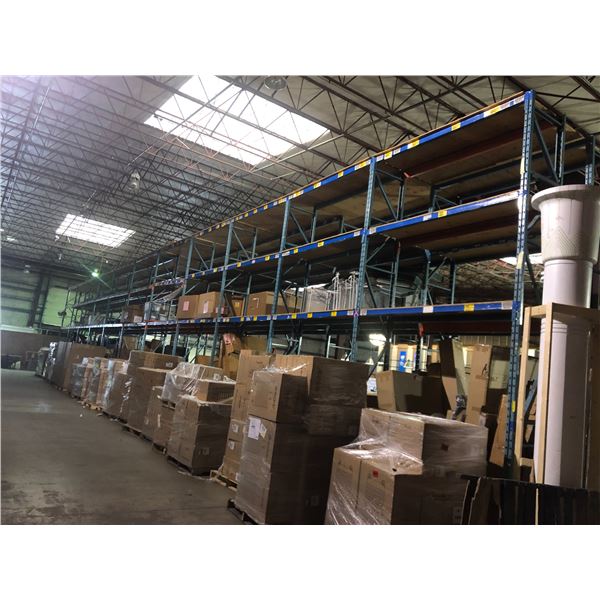 warehouse pallet racking - 12 vertical upright beams (approx 18ft) & 60 horizontal beams (approx 28"