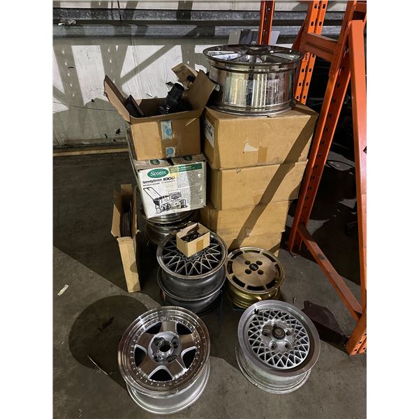Group of misc. rims and car parts