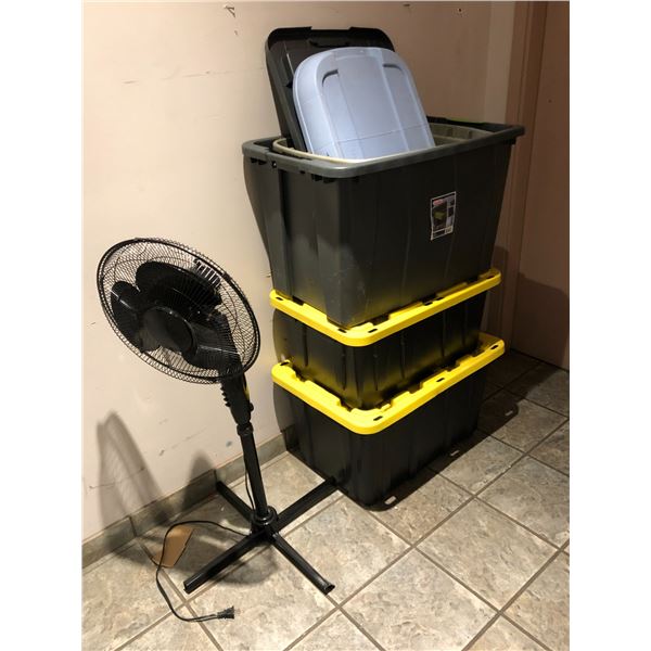 Group of assorted misc items - includes HDX tough totes / stand fan etc