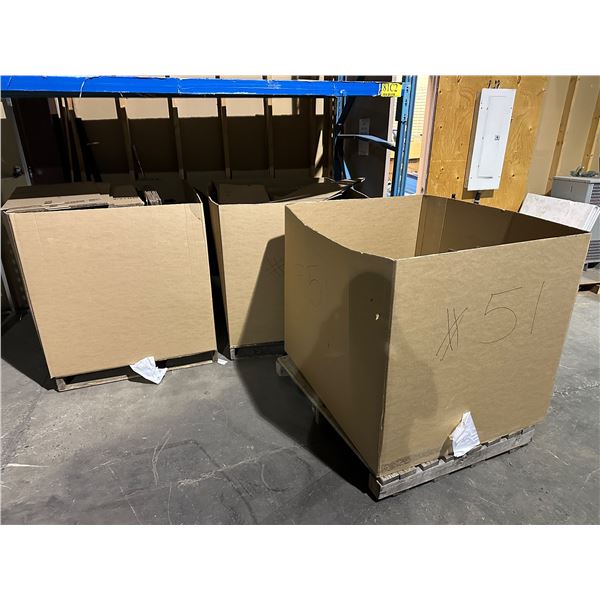 Group of 3 pallets of misc. folded carboard boxes