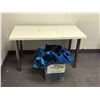 Image 3 : Room of assorted items - includes office desk w/ office chair / table & bin filled w/ misc bags &