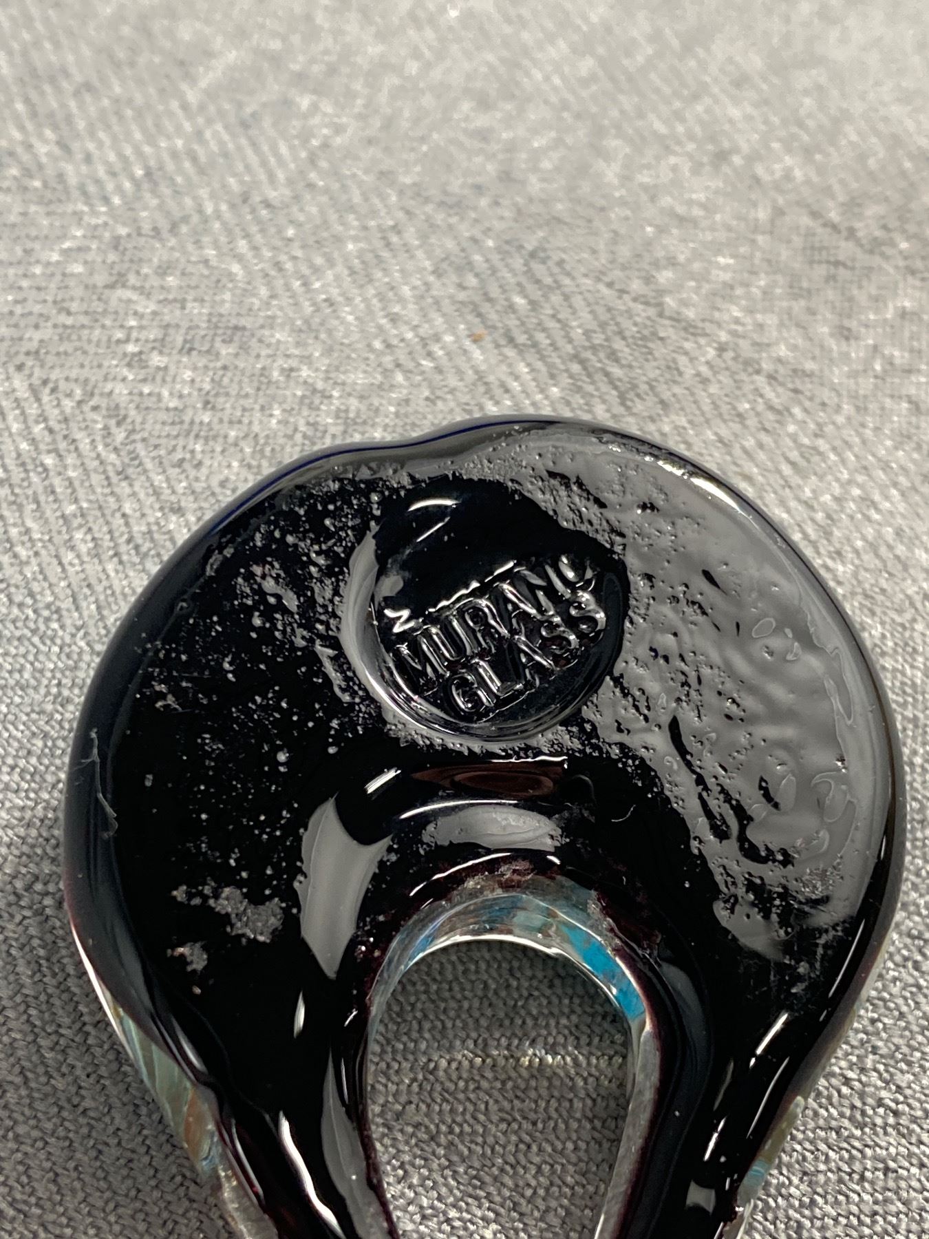 Rare Vintage with Gold Inlay Glass Pendant. Marked Murano Glass. Stamp