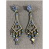 Image 1 : Large Vintage Rhinestone Dangle Chandelier Earrings Original Patina. 4" L