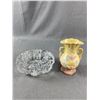 Image 1 : Pretty Vintage HULL USA Pottery Wildflower Vase - 5" Tall & Heavy Crystal Ashtray/Trinket Tray