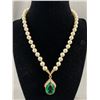 Image 2 : Stunning Hand Knotted Pearl Necklace w/ Emerald Coloured Stone Teardrop & Vintage Same Stone Screw B