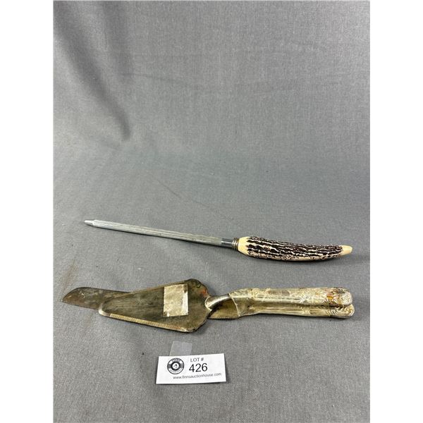 2 Vintage Silver Handled Cutlery and a Bone Handle Knife Sharpener