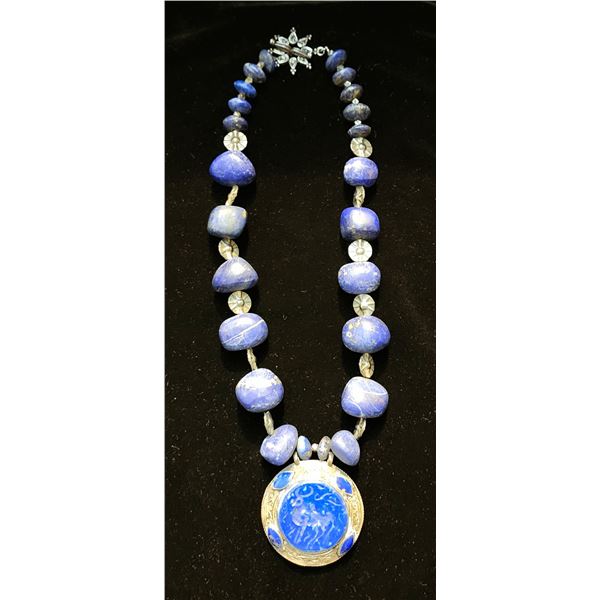 Silver Tribal Lapis Necklace