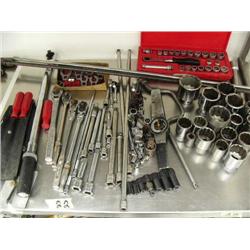 Large Lot of Ratchets, Sockets, Breaker Bars, Torque Wrench, and a set of Snap-On Ratcheting Low-Cle