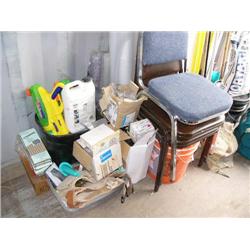 Yard Tools, Drop Cloth Sheeting, Dry Wall Screws, Box of new Door Hardware, Tool Belt, Electrical Pl