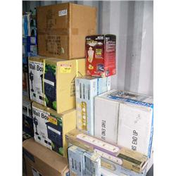 Six Polished Brass Four Light Bathroom Fixtures, Two Aluminum Pedestal Style Green Mailboxes, Two 52