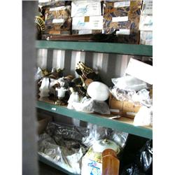 Large Lot of Misc. Out of Box Light Fixtures, Globes, Ceiling Fans and Floor Tiles (16)