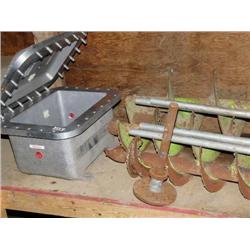 Small lot Of Lag Screws nuts and Bolts, 3 Earth-Way EV-N-Spreaders ( seeders) 1 Large 2 small, 1 Wil