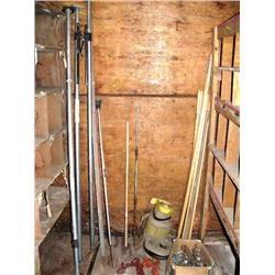 3 Saf-T-Lok Load rods, 6 Hd load Straps, 2 3/8 Load Binders, 9 Wooden Handle Poles, Box of Metal Han