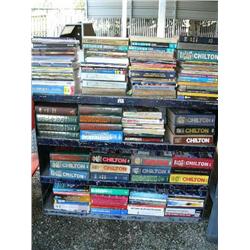 Large Lot of Chilton and Assorted Automobile Repair Manuals with Metal Bookcase  (1)