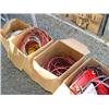 Image 1 : Large Assortment of 4 boxes of: Air Hoses Metal Cable, Extension Cords, Drip Pans, etc.  (1)