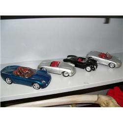 Lot of 4 Model Cars:  Jaguar XK180, Porsche 550A Spider, Porsche Boxster, Porsche #1 Type 356 Roadst