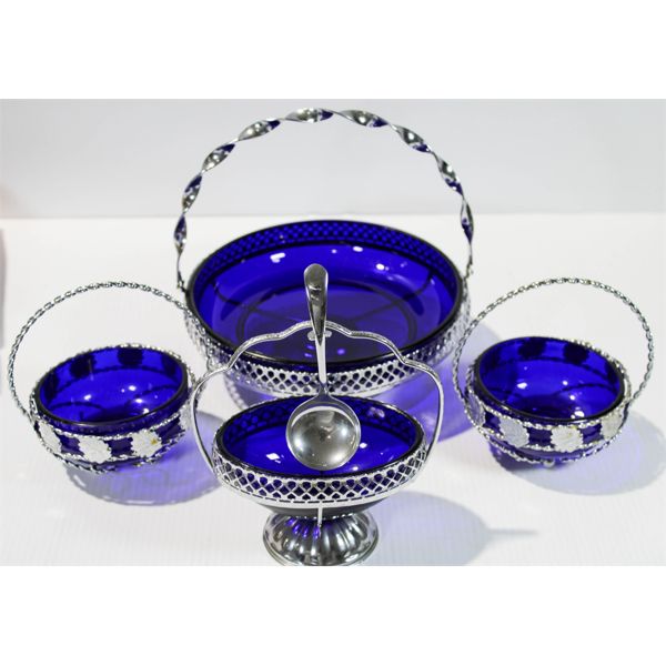 4PCS COBALT BLUE CONDIMENT DISH SET