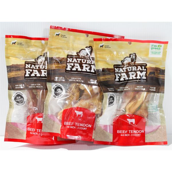  3 PK NATURAL FARM BEEF TENDON ALL NATURAL DOG CHEWS