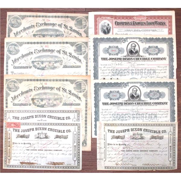 Industrial and Manufacturing Assortment of Stock Certificates