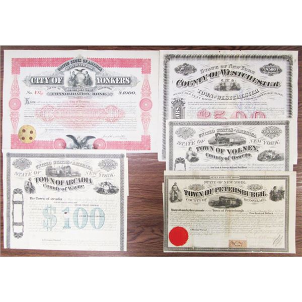 New York Counties, ca.1850-75,Assortment of Issued Bonds,