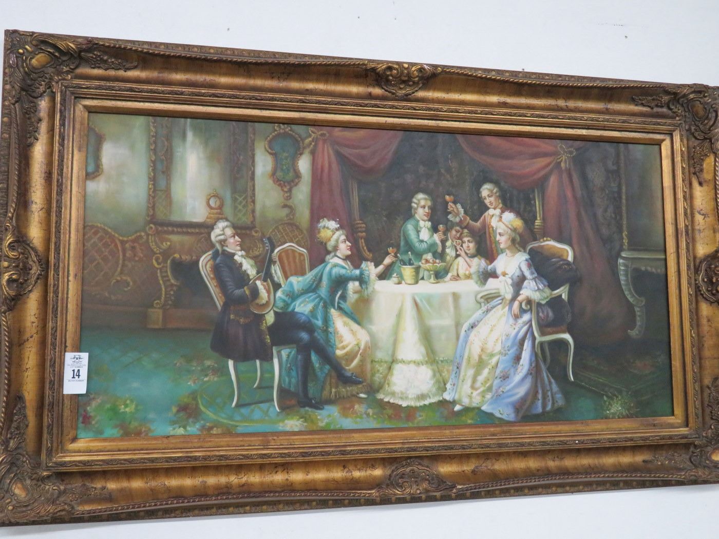 Oil On Canvas Provincial Dining in Ornate Gold Guild Frame - 30 x 48