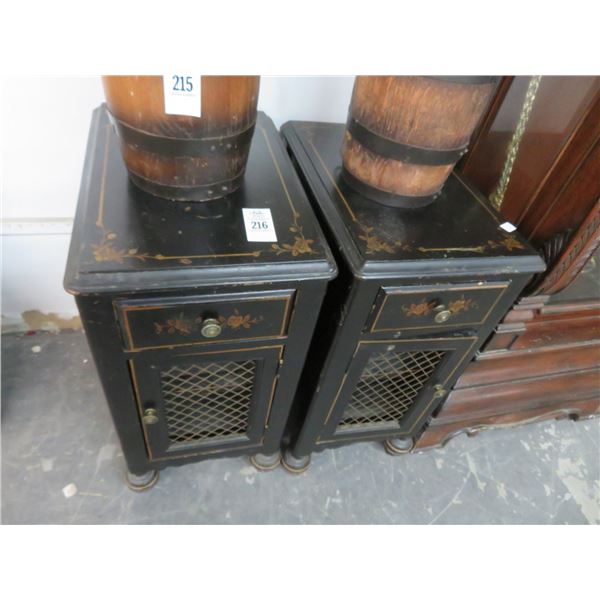 Hitchcock Style Black End Table Cabinets - Pair