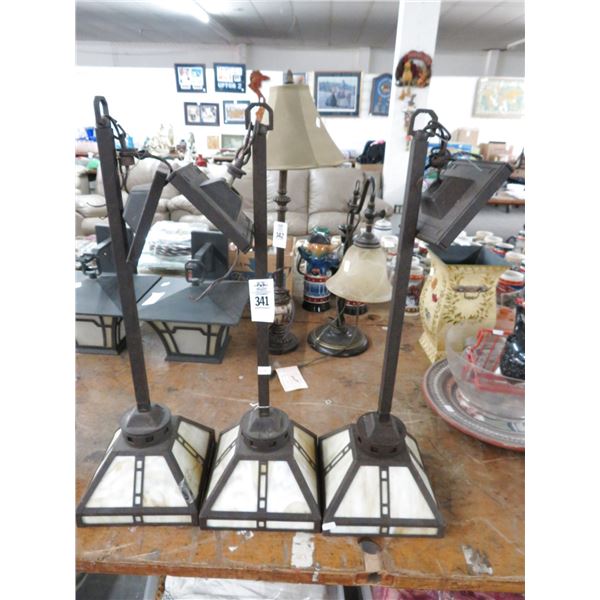 Leaded Glass Style Hanging Fixture - Set of 3