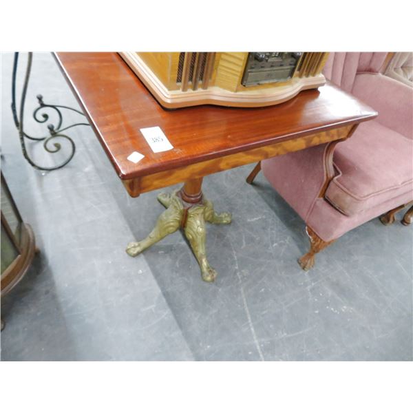 Mahogany Side Table w/Cast Brass Claw Foot Base