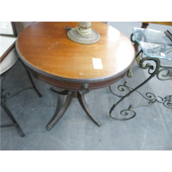 Round Mahogany Pedestal Claw Foot Side Table