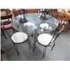 Image 1 : Ornate Metal Base Glasstop Round Dining Table w/4 Padded Iron Chairs