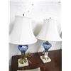 Image 1 : Marble Base Blue Glass Lamps - Pair