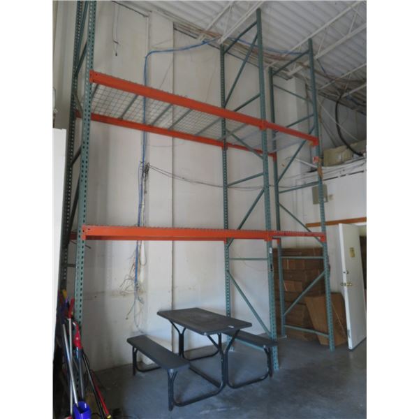 2-20' Pallet Rack Section 3 Ups/8 Crossbeams/Waterfall Decking - 2 X