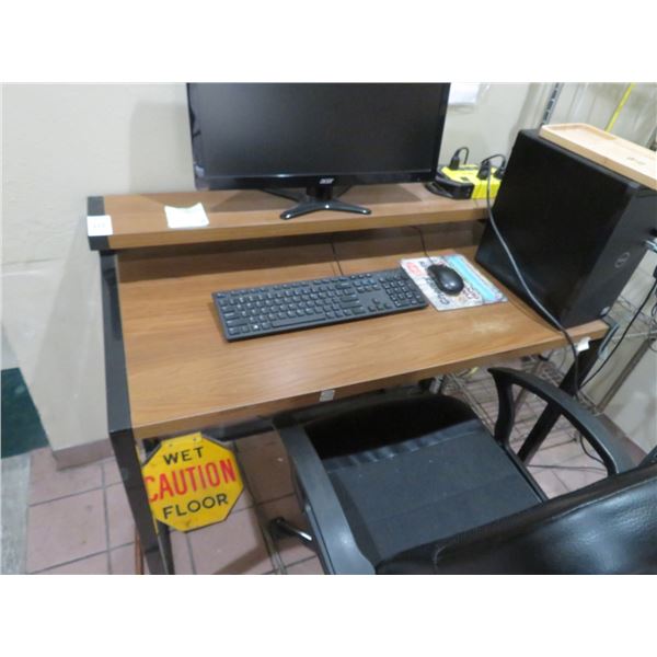 Black Metal Wood Top Small Computer Desk