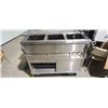 Image 2 : COMMERCIAL THREE BIN FOOD WARMER STATION - STAINLESS STEEL ON CASTERS AND SERVING SHELF