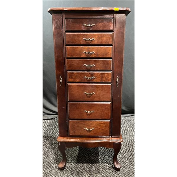 Stunning Solid Wood Jewelry Armoire 18L x14W x41H 8 drawers, mirror top and swing out sides