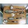 Image 1 : Very ornate fish serving spoon; old Rogers ladle; silver h'oerdorve fork; 3-piece fork, spoon and pi