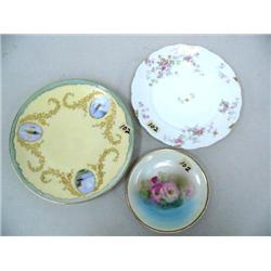 3 hand painted plates- 1 is Limoges hand-painted with sailboats, other is Limoges painted with flowe