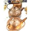 Image 1 : Lot of 3 copper tea pots: one is 2-liter with cover on spout all hand made very heavy; one has wood 