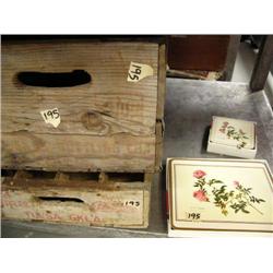 2 old wood boxes; set of coasters (16)