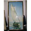 Image 4 : 5 pictures- 1 of sailboat, 1 of tiger, 1 of tapestry of giraffe, original oil painting by Jack, orig