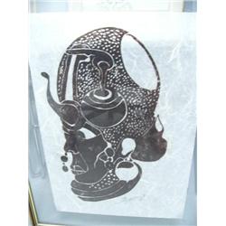 Lot of: 3 pictures- Indian temple scene, trees in a forest, original face (25)