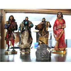 Group of 4 dolls from India; 1 heavily engraved sterling silver box from India (25)