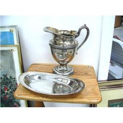 Silver bread bowl; continental nickel/silver water jug (25)