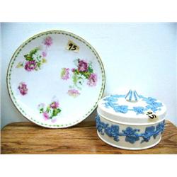 Wedgwood covered bowl; Limoges plate (25)