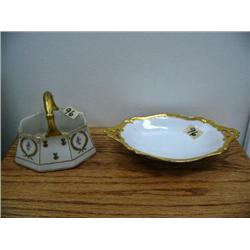 2 pieces- 1 is Limoges gold handled bowl, other is Limoges small tray (25)